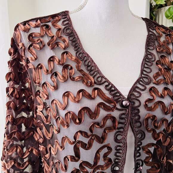 *New* Moratile Brown Wearable Art Sheer Soutache Jacket - Size Large / XL - Picture 2 of 8